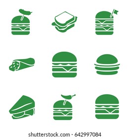 Lettuce icons set. set of 9 lettuce filled icons such as wrap sandwich, burger, sandwich, double burger with flag