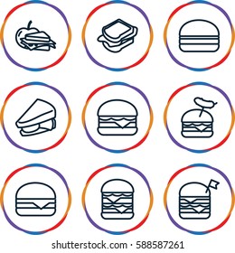 lettuce icons set. Set of 9 lettuce outline icons such as sandwich, double burger with flag, burger with sausage, cheeseburger