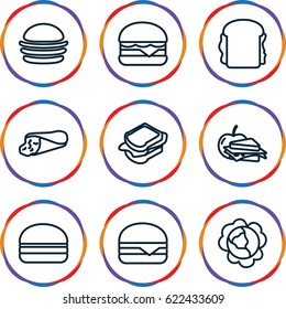 Lettuce icons set. set of 9 lettuce outline icons such as cabbage, wrap sandwich, burger, sandwich, cheeseburger