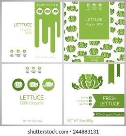 Lettuce labels set. Collection of banners for pack design. Vegetarian food tags