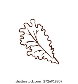Uma folha de alface, desenhada em estilo de contorno. Essa ilustração vetorial linear simples é incolor e isolada sobre um fundo branco. Adequado para design de menu, logotipos, embalagens, blogs culinários, restaurantes, cafés e projetos de alimentação saudável.
