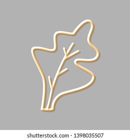 Lettuce leave sign. Emboss effect with light orange icon on gray background.
