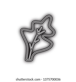 Lettuce leave sign. Vector. Double contour black icon with soft shadow at white background. Isolated.