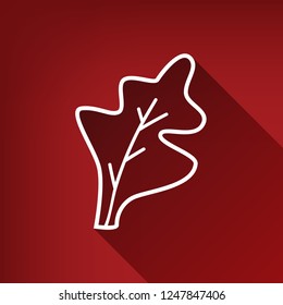 Lettuce leave sign. Vector. White icon with limitless shadow at ruby red background.