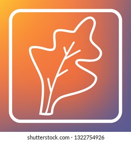 Lettuce leave sign. Vector. White icon on transparent button at orange-violet gradient background.