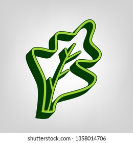 Lettuce leave sign. Vector. Yellow green solid icon with dark green external body at light colored background.