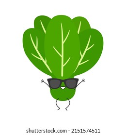 Lettuce leaves green salad cute character cartoon jumping smiling face happy joy emotions vector illustration.