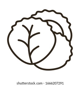 Salatblätter auf weißem Hintergrund, Vektorillustration-Design für Liniensymbol