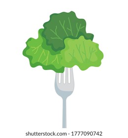 lettuce on fork design, Vegetable organic food healthy fresh natural and market theme Vector illustration