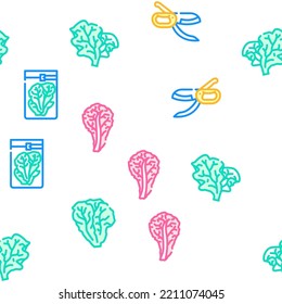 lettuce salad leaf vegetable vector seamless pattern thin line illustration