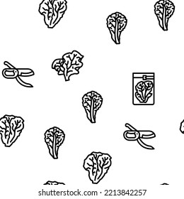 lettuce salad leaf vegetable vector seamless pattern thin line illustration