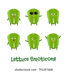 Lettuce smiles. Cute cartoon emoticons. Emoji icons