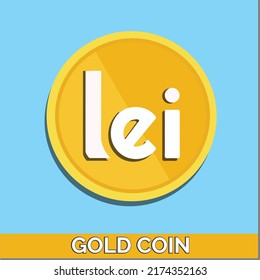 Leu gold coins. Romanian Money symbol. The Romanian leu Currency Sign. Flat Design Coins. Can be used for web, mobile, infographic and print. eps10 Vector illustration.