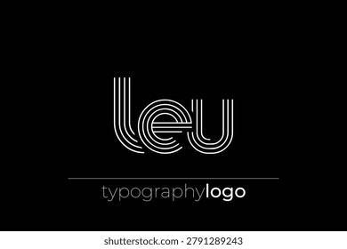 LEU modern geometric typography logo. Modern and stylish composition featuring a monochromatic typography logo illustration designed with intricate lines.
