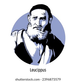 Leucippus - ancient Greek philosopher, one of the founders of atomism, teacher of Democritus. Hand drawn vector illustration