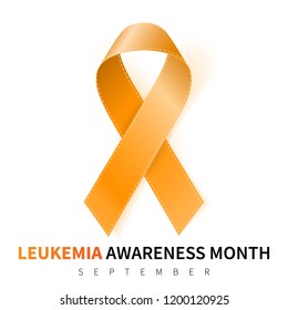 Leukemia Awareness Month. Realistic Orange ribbon symbol. Medical Design. Vector illustration.