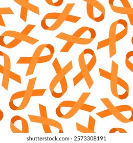 Leukemia Awareness Month. Seamless pattern with Orange ribbons. Flat illustration.