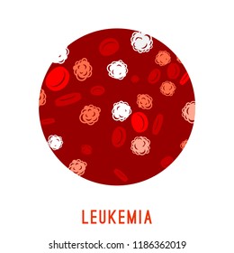 Fondo de la leucemia en colores brillantes. Glóbulos blancos y rojos en estilo plano. Concienciación sobre la leucemia. Ilustración vectorial editable. Concepto médico, científico y sanitario.