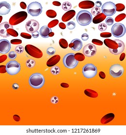 Leukemia background in bright colors. White and red blood cells in realistic style. Leukaemia disease awareness. Editable vector illustration. Medical, scientific and healthcare concept.