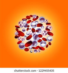 Leukemia background in bright colors. White and red blood cells in realistic style. Leukaemia disease awareness. Editable vector illustration. Medical, scientific and healthcare concept.