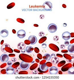 Fondo de leucemia en colores brillantes. Glóbulos blancos y rojos de un estilo realista. Conocimiento de la leucemia. Ilustración vectorial editable. Concepto médico, científico y sanitario.