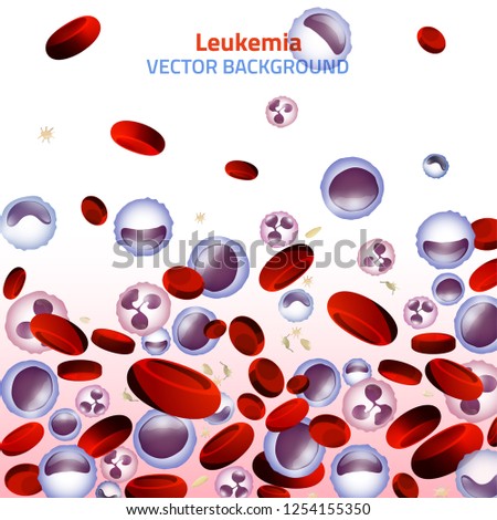 Leukemia background in bright colors. White and red blood cells in realistic style. Leukaemia disease awareness. Editable vector illustration. Medical, scientific and healthcare concept.