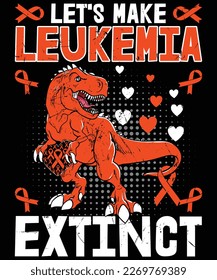 Leukemia Dinosaur Orange Ribbon Multiple Sclerosis Awareness T-Shirt design.