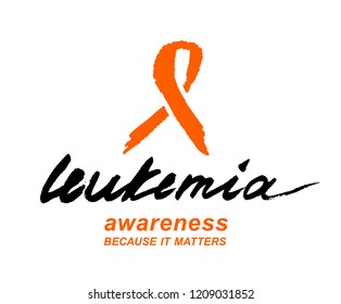Leukemia lettering. Vector illustration in black and orange colors with hand drawn letters isolated on a wight background. leucaemia disease awareness symbol.