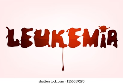 Leukemia lettering. Vector illustration in deep red color with liquid hematic letters isolated on a light background. leucaemia disease awareness symbol.