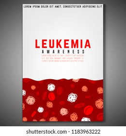 Leukemia vertical poster in bright colors. White and red blood cells in flat style. Leukaemia disease awareness. Editable vector illustration. Medical, scientific and healthcare concept.