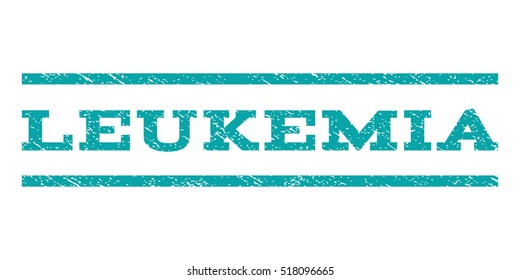 Leukemia watermark stamp. Text caption between horizontal parallel lines with grunge design style. Rubber seal stamp with dirty texture. Vector cyan color ink imprint on a white background.