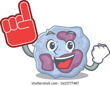 Leukocyte cell mascot cartoon style holding a Foam finger