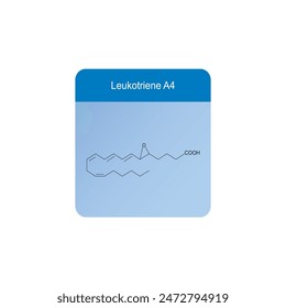 Leukotriene A4 skeletal structure diagram.Leukotriene compound molecule scientific illustration on blue background.