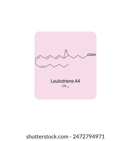 Leukotriene A4 skeletal structure diagram.Leukotriene compound molecule scientific illustration on pink background.