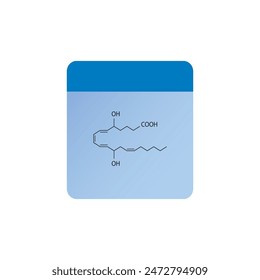 Leukotriene B4 skeletal structure diagram.Leukotriene compound molecule scientific illustration on blue background.