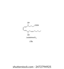 Leukotriene B4 skeletal structure diagram.Leukotriene compound molecule scientific illustration on white background.