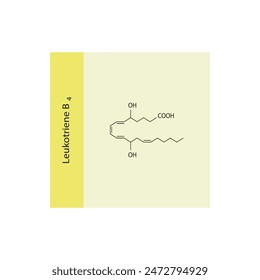 Leukotriene B4 skeletal structure diagram.Leukotriene compound molecule scientific illustration on yellow background.