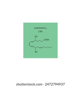 Leukotriene B4 skeletal structure diagram.Leukotriene compound molecule scientific illustration on green background.