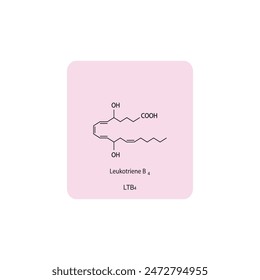 Leukotriene B4 skeletal structure diagram.Leukotriene compound molecule scientific illustration on pink background.