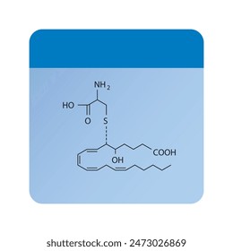 Leukotriene B4 skeletal structure diagram.Leukotriene compound molecule scientific illustration on blue background.