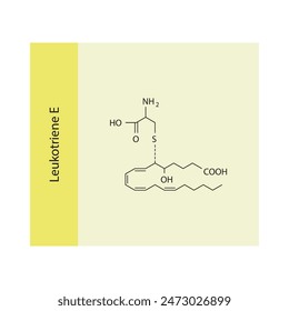 Leukotriene B4 skeletal structure diagram.Leukotriene compound molecule scientific illustration on yellow background.