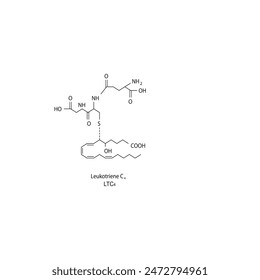 Leukotriene C4 skeletal structure diagram.Leukotriene compound molecule scientific illustration on white background.