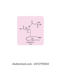 Leukotriene C4 skeletal structure diagram.Leukotriene compound molecule scientific illustration on pink background.