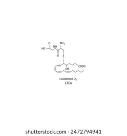 Leukotriene D4 skeletal structure diagram.Leukotriene compound molecule scientific illustration on white background.