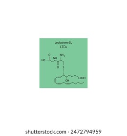 Leukotriene D4 skeletal structure diagram.Leukotriene compound molecule scientific illustration on green background.