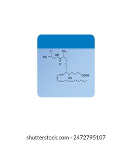 Leukotriene D4 skeletal structure diagram.Leukotriene compound molecule scientific illustration on blue background.