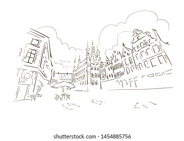 Leuven Belgium Europe vector sketch city illustration line art