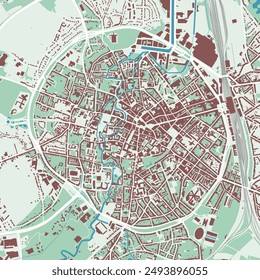 Mapa de Lovaina, Bélgica. Mapa de la ciudad, mapa de calles del Vector con edificios y carreteras, parques y ríos.