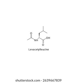 Levacetylleucine chemical structure skeletal formula. Modified amino acid (drug form of acetyl-leucine) drug used to treat Cerebellar ataxia, Niemann–Pick disease (investigational)