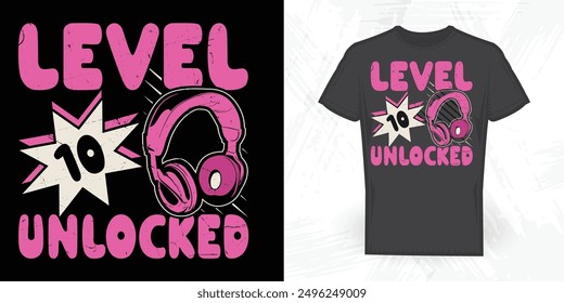 Level 10 Unlocked Funny Gaming Lover Vintage Game T-shirt Design